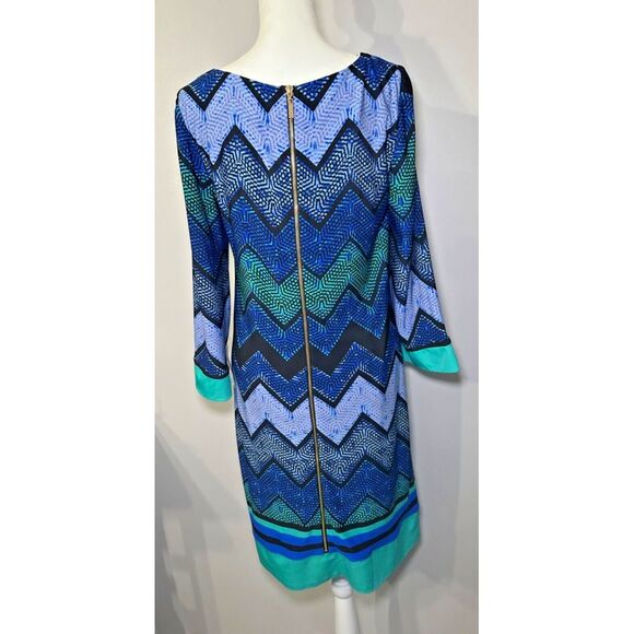 Eliza J‎ Shift Dress NWT Size 8 Bell sleeves Chevron Retro - Picture 3 of 13